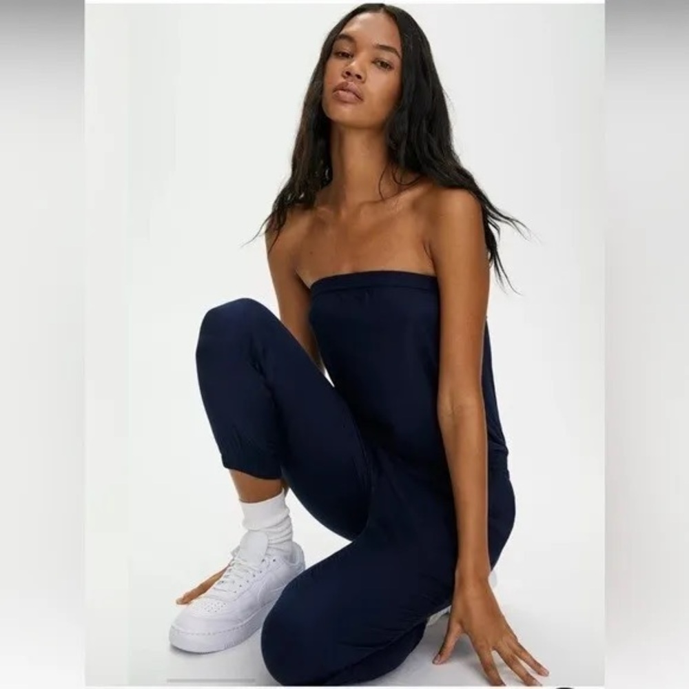 ARITZIA Sunday Best Tabata Strapless Jumpsuit Jogger Pant Elastic Pockets Black